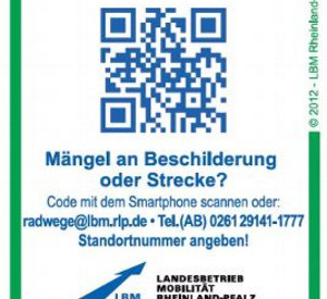 QR-Code zur Meldung von Mängeln an Radwegen