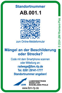 QR-Code zur Meldung von Mängeln an Radwegen